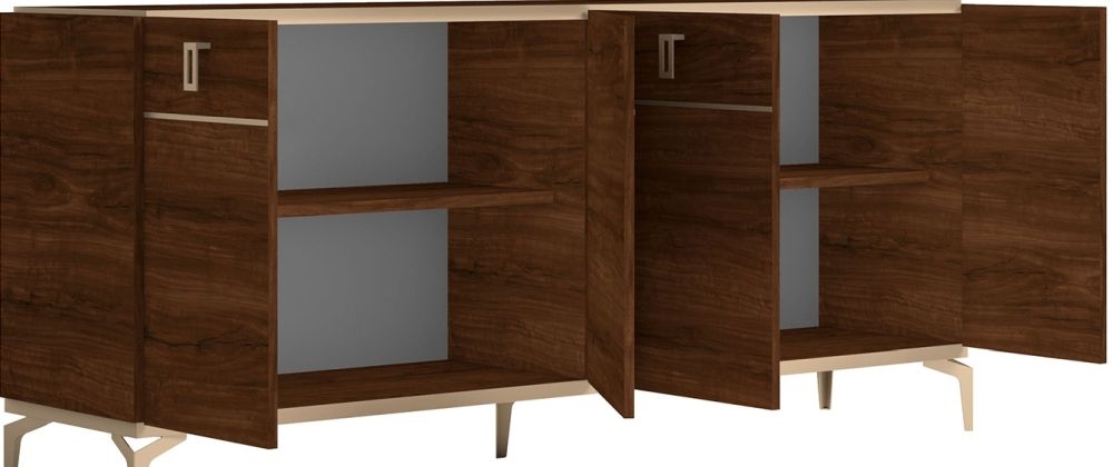 Product photograph of Status Eva Day Walnut Brown Italian 4 Door Buffet Sideboard from Choice Furniture Superstore.